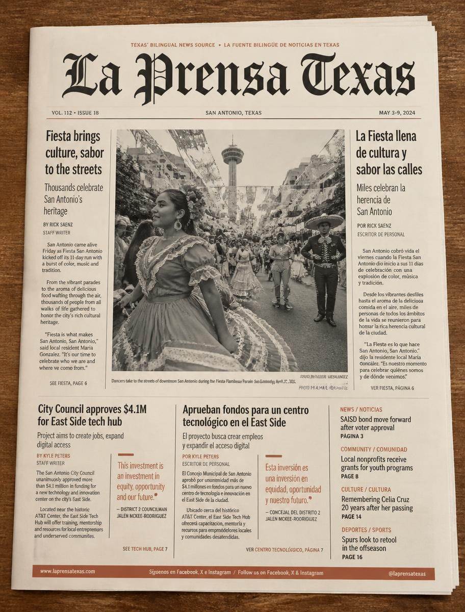 Front page of the latest weekly print edition of La Prensa Texas