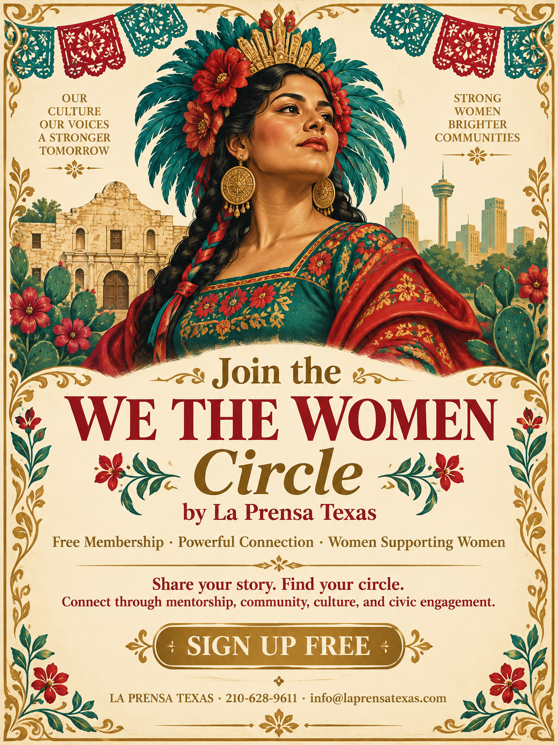 We The Women Circle campaign flyer: join the circle, free membership, sign up free, by La Prensa Texas